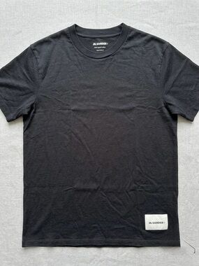 Jil Sander Black Crew Neck Short Sleeve T-Shirt with Logo Patch